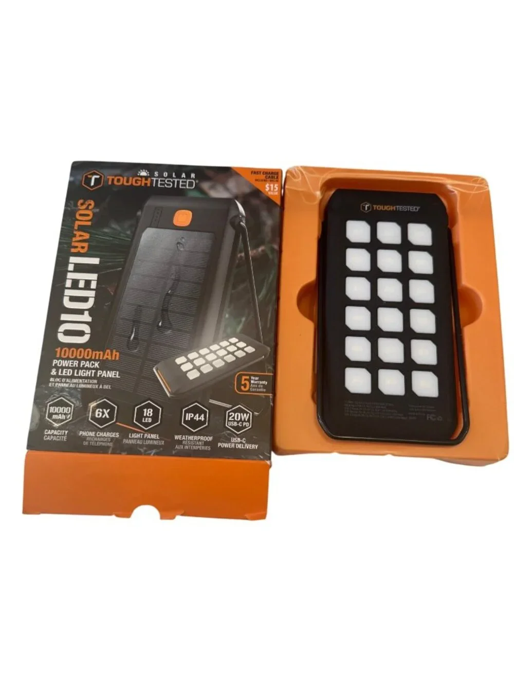 Tough Tested Solar IP44 LED10 Power Pack 10000mAh LED Light Panel NWB